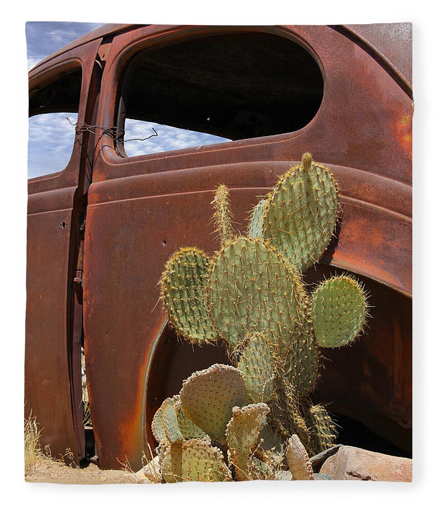 Southwest Fleece Blanket featuring the photograph Route 66 Cactus by Mike McGlothlen