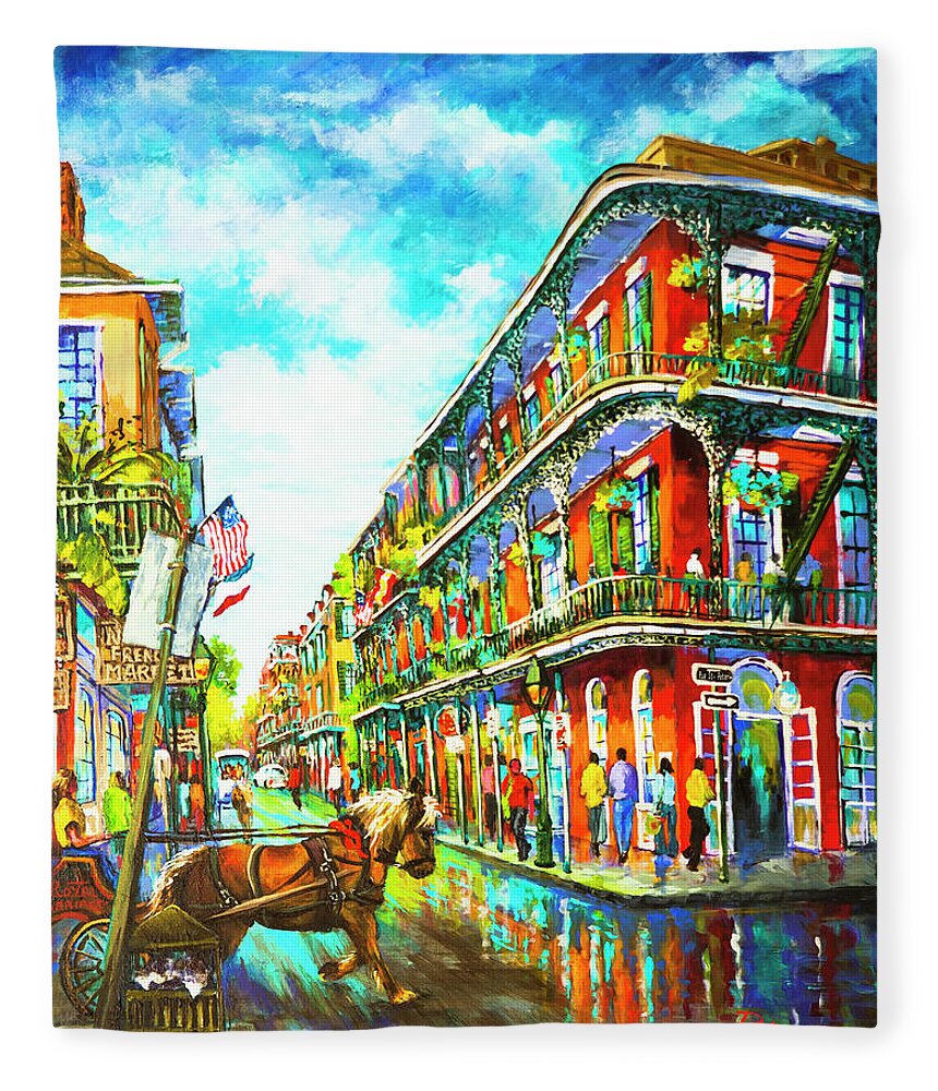 New Orleans Art Fleece Blanket featuring the painting Royal Carriage - New Orleans French Quarter by Dianne Parks
