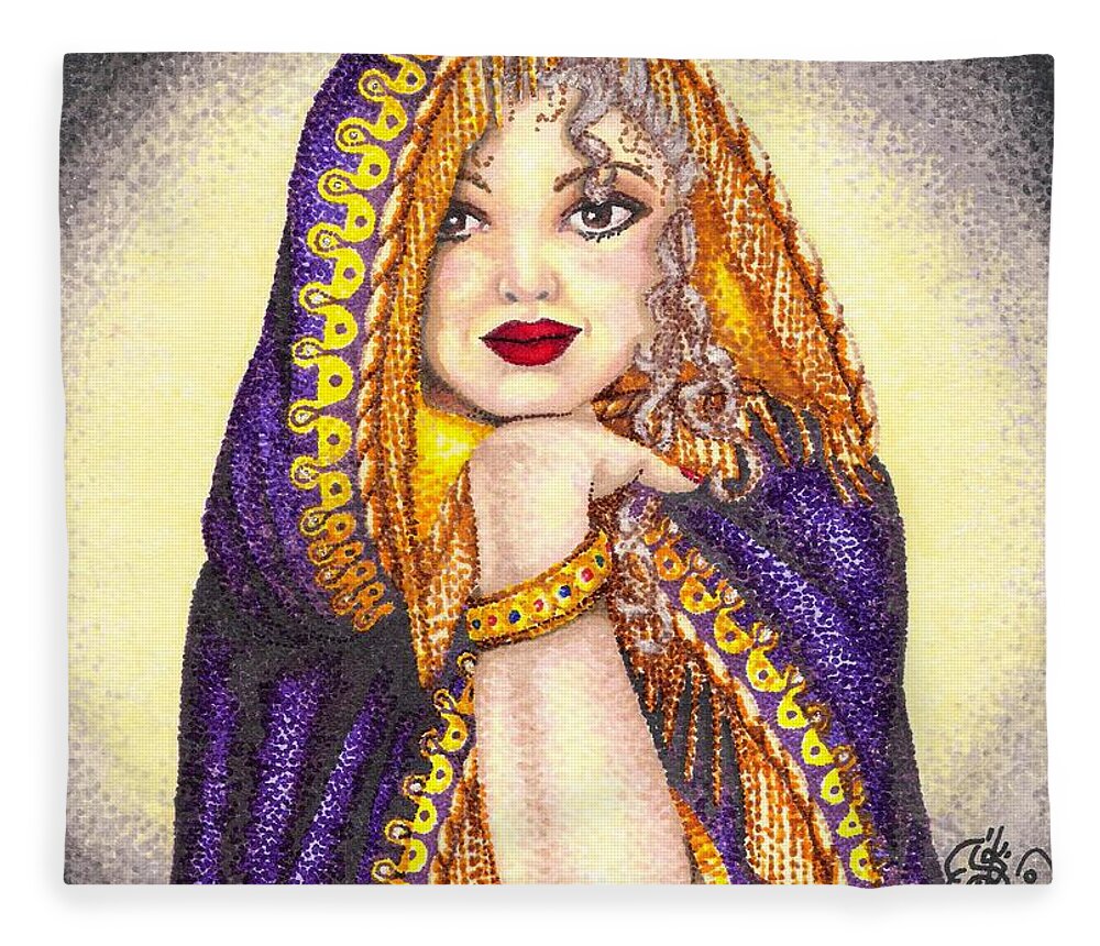 Woman Fleece Blanket featuring the drawing Royal Thoughts by Scarlett Royale