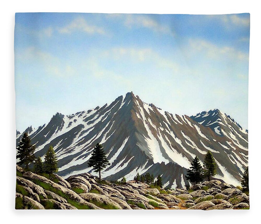 Mountians Fleece Blanket featuring the painting Rugged Peaks by Frank Wilson
