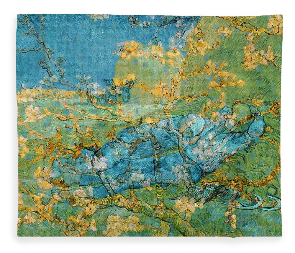 Abstract In The Living Room Fleece Blanket featuring the digital art Rustic 6 van Gogh by David Bridburg