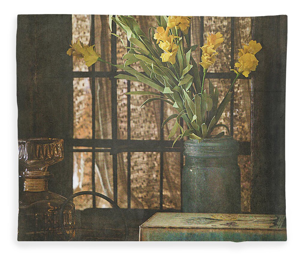 Flowers Fleece Blanket featuring the photograph Rustic Still Life 1 by Teresa Wilson