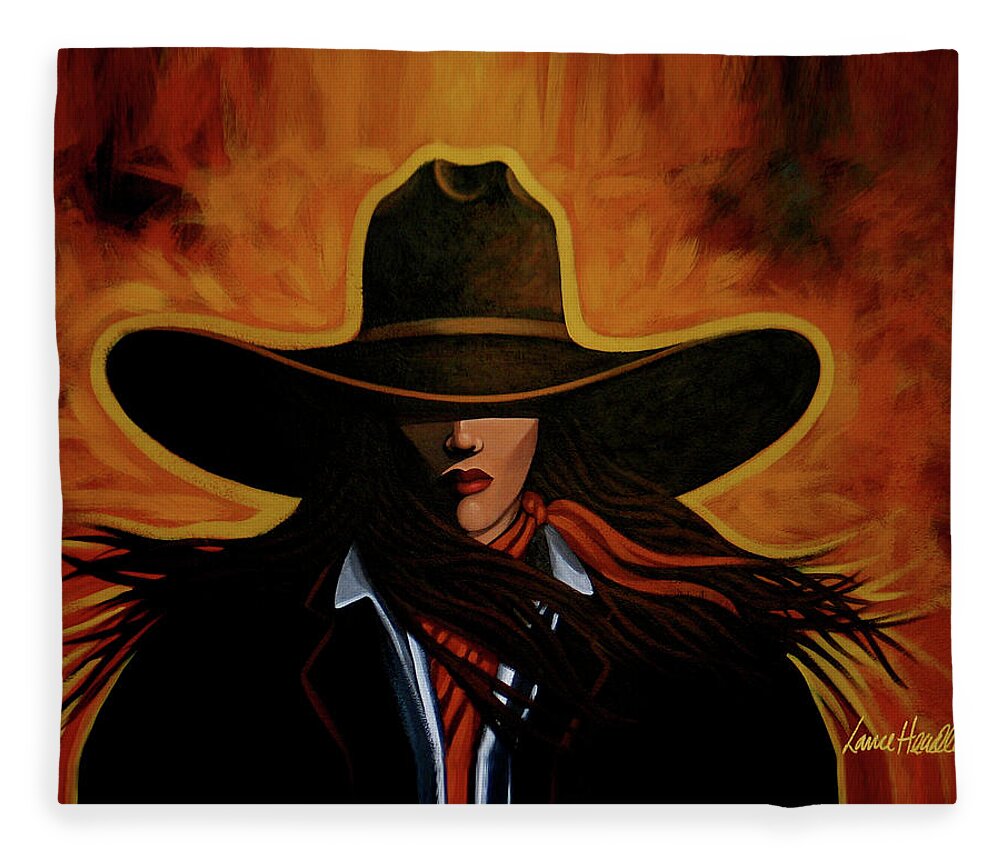Cowgirl Fleece Blanket featuring the painting Rusty by Lance Headlee
