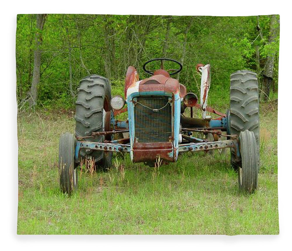 Tractor Fleece Blanket featuring the photograph Rusty Tractor by Quwatha Valentine
