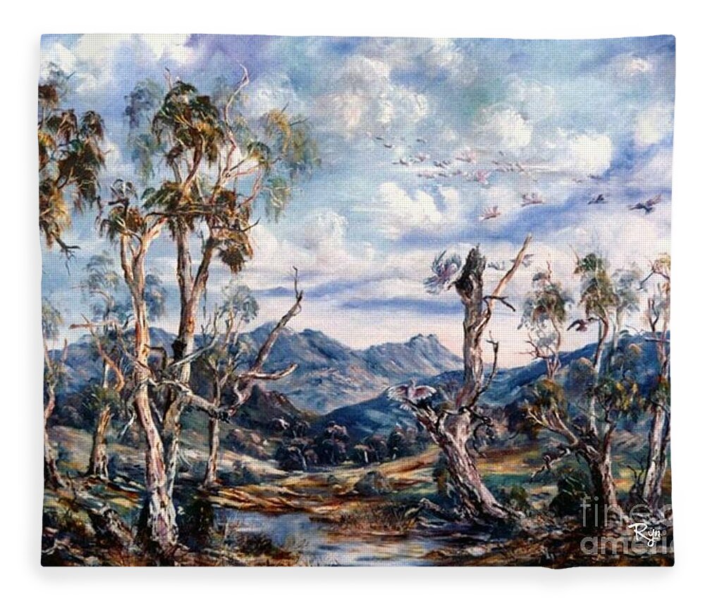 Mount Sonda Fleece Blanket featuring the painting Rwetyepme, Mount Sonda Central Australia by Ryn Shell