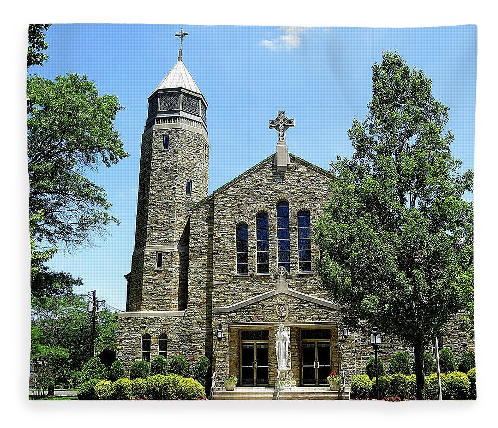 Catholic Church Fleece Blanket featuring the photograph Sacred Heart Catholic Church in Riverton New Jersey by Linda Stern