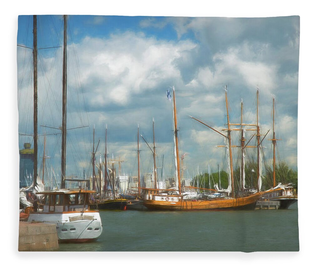 Helsinki; Finland; Harbor; Boats; Scandinavia; Europe Fleece Blanket featuring the digital art Safe Harbor by Mick Burkey