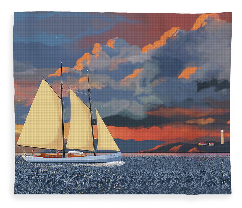 Schooner Yawl Sloop Ketch Sailing Sailor Ship Boat Freighter Sailing Ocean Sea Lake Stream River Cargo Storm Stormy Clouds Thunder Lightening Fleece Blanket featuring the digital art Safe haven by Gary Giacomelli
