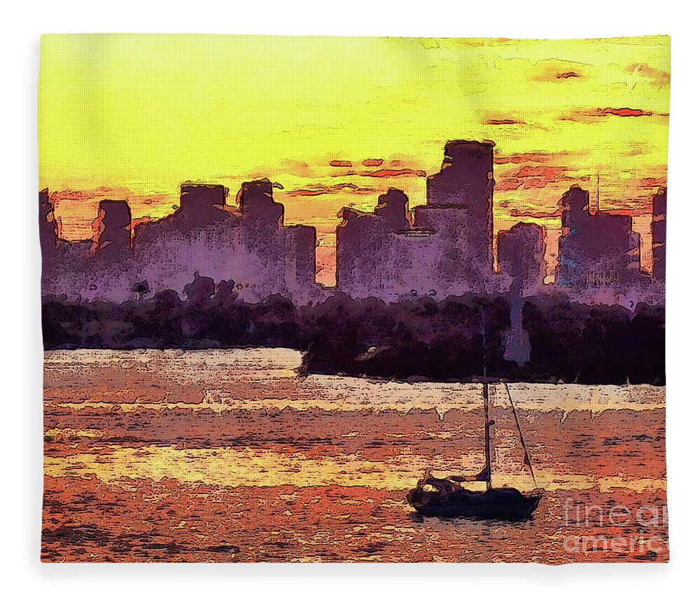 Miami Fleece Blanket featuring the photograph Sailboat Anchored For The Night by Phil Perkins