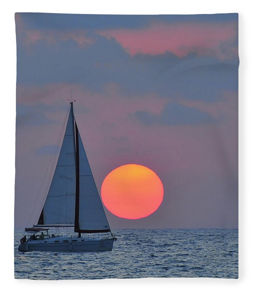 Sail Boats Fleece Blanket featuring the photograph Sailboat at sunset by Shay Levy