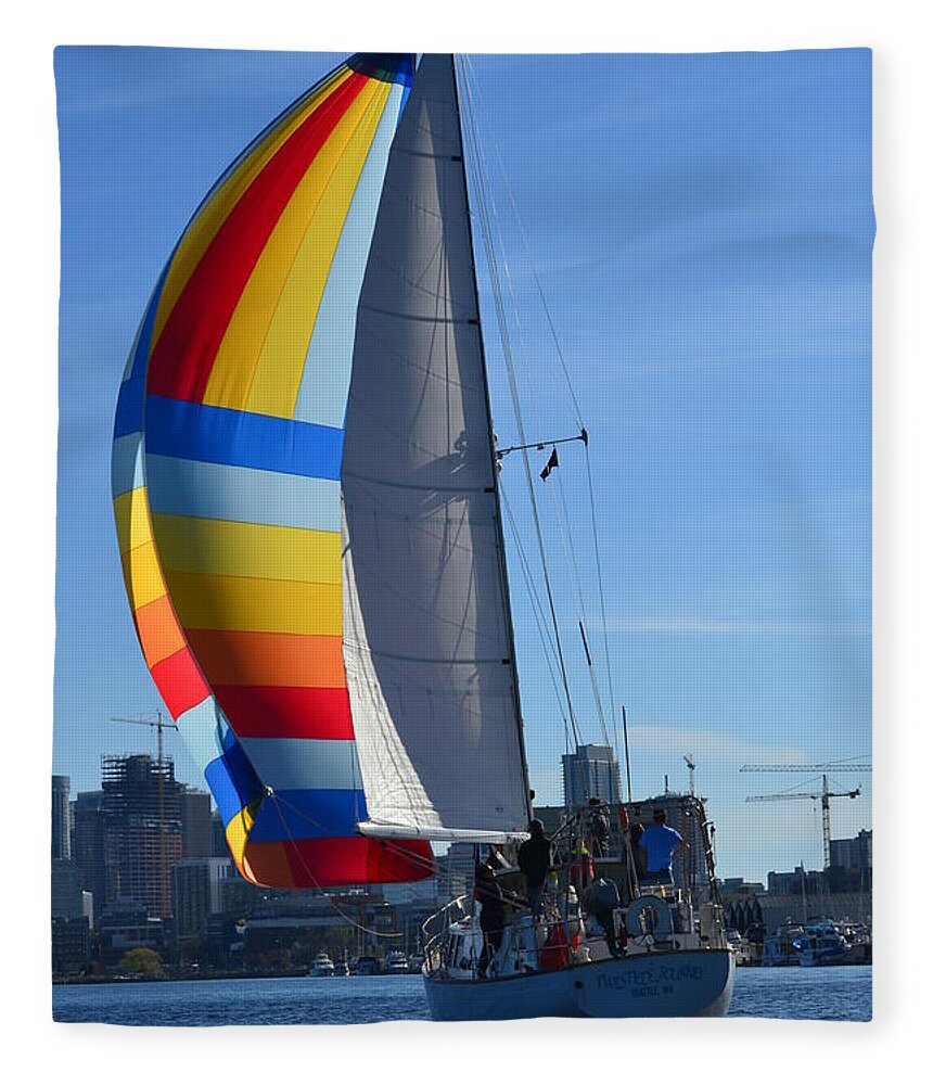 Sailboat Fleece Blanket featuring the photograph Sailboat in Seattle by Colleen Phaedra