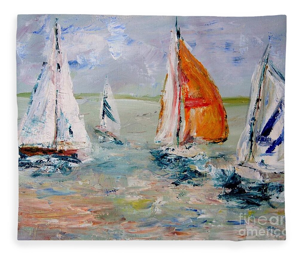 Sailboats And Abstract 2 Fleece Blanket featuring the painting Sailboat studies 3 by Julie Lueders 