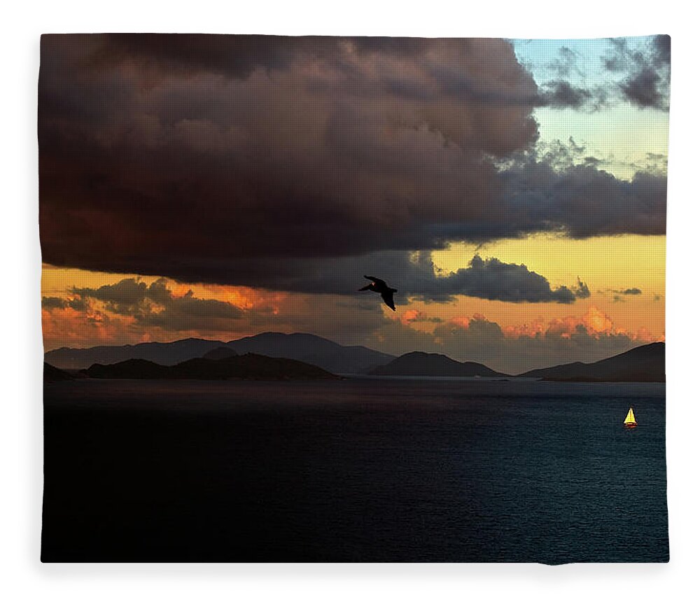 Sunset Fleece Blanket featuring the photograph Sailboat Sunset by Harry Spitz
