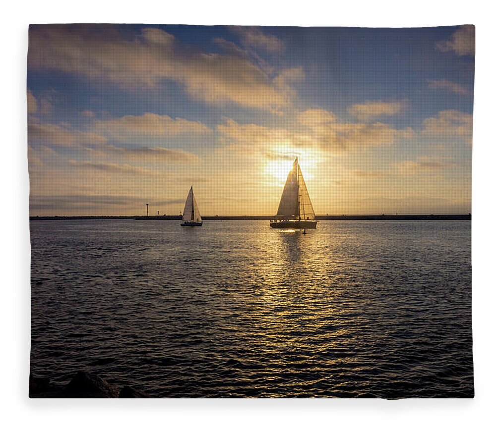 Ballona Creek Fleece Blanket featuring the photograph Sailboats at Sunset by Andy Konieczny