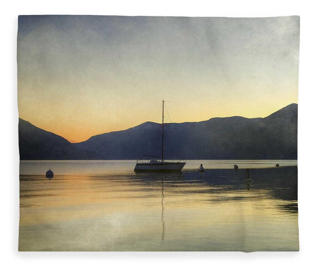 Boat Fleece Blanket featuring the photograph Sailing Boat In The Sunset by Joana Kruse