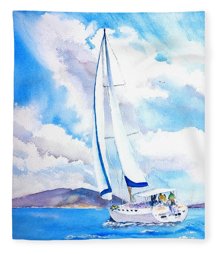 Sailboat Fleece Blanket featuring the painting Sailing the Islands by Carlin Blahnik CarlinArtWatercolor
