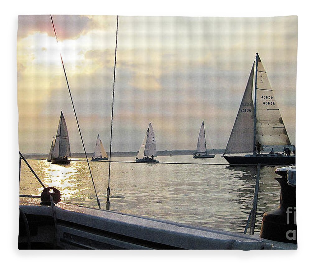 Sailboats Fleece Blanket featuring the digital art Sails in the Sunset by Xine Segalas