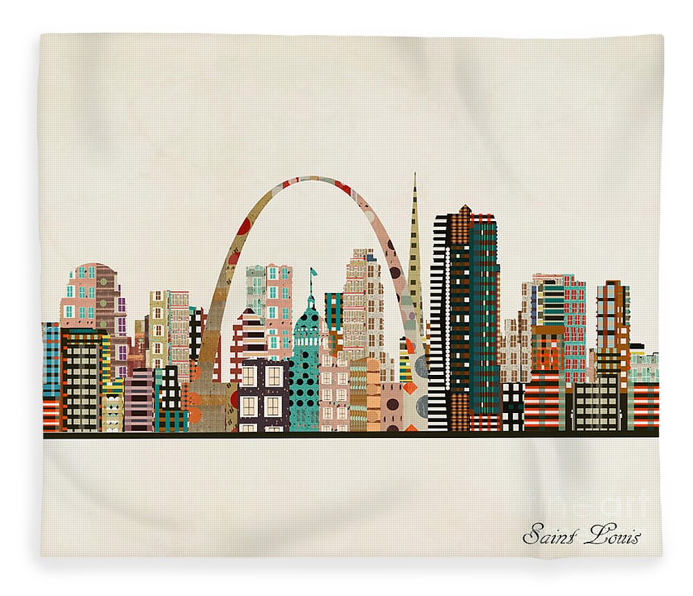 Saint Louis Fleece Blanket featuring the painting Saint Louis Skyline by Bri Buckley