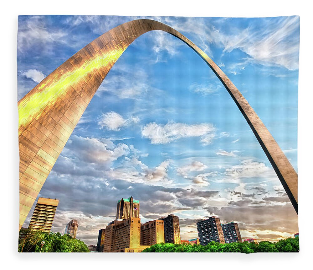 St Louis Skyline Fleece Blanket featuring the photograph Saint Louis Skyline Morning Under the Arch by Gregory Ballos