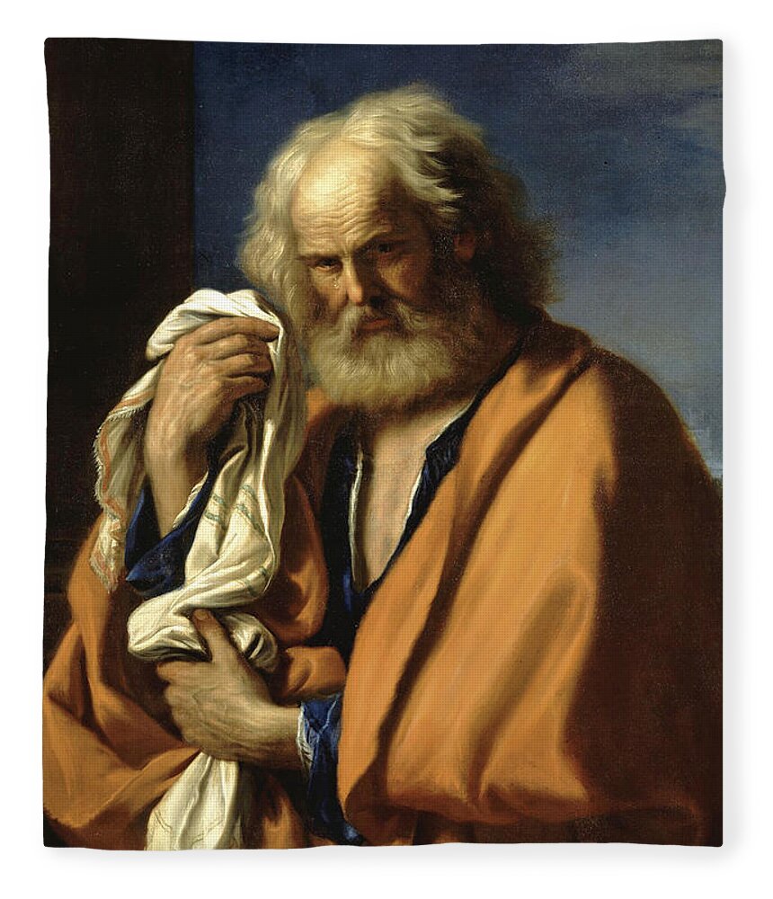 Guercino Fleece Blanket featuring the painting Saint Peter Penitent by Guercino