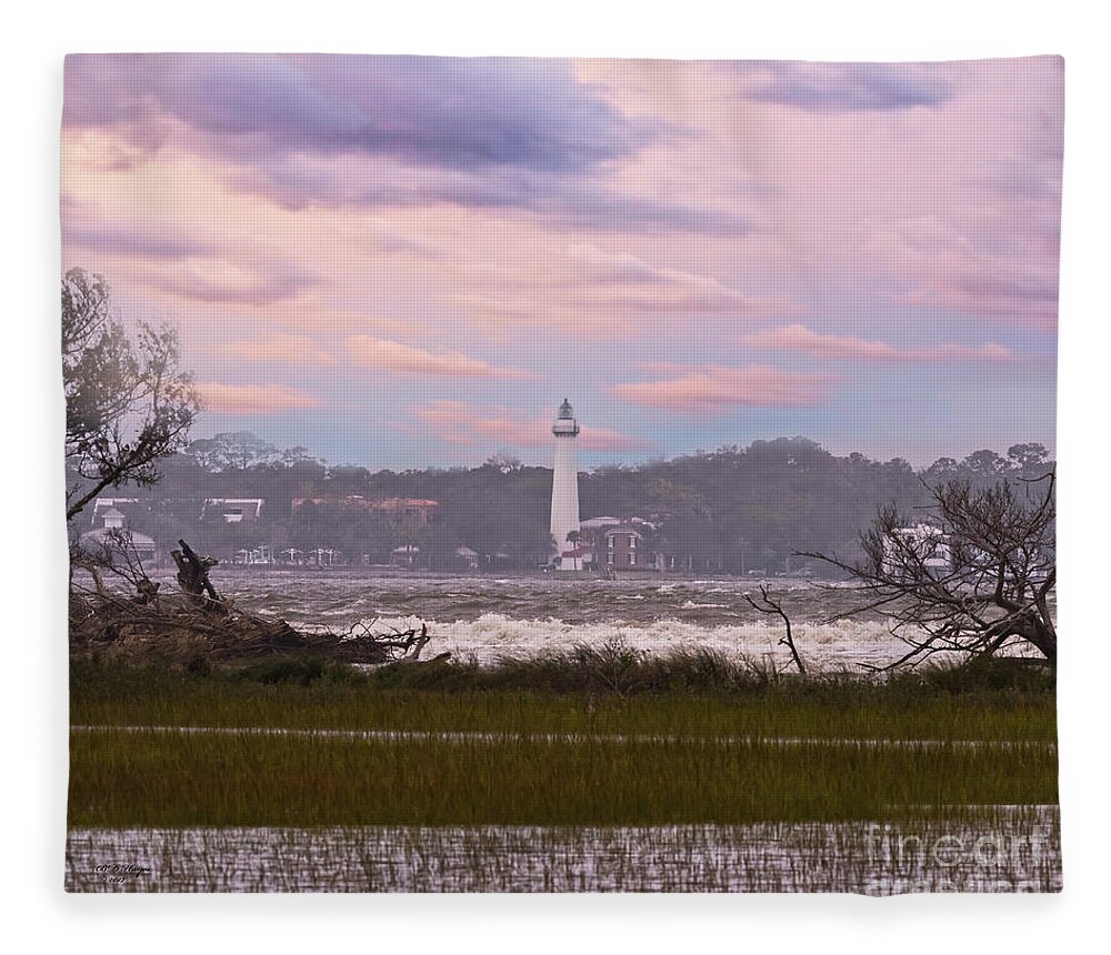 Lighthouses Fleece Blanket featuring the photograph Saint Simon Island Lighthouse by DB Hayes