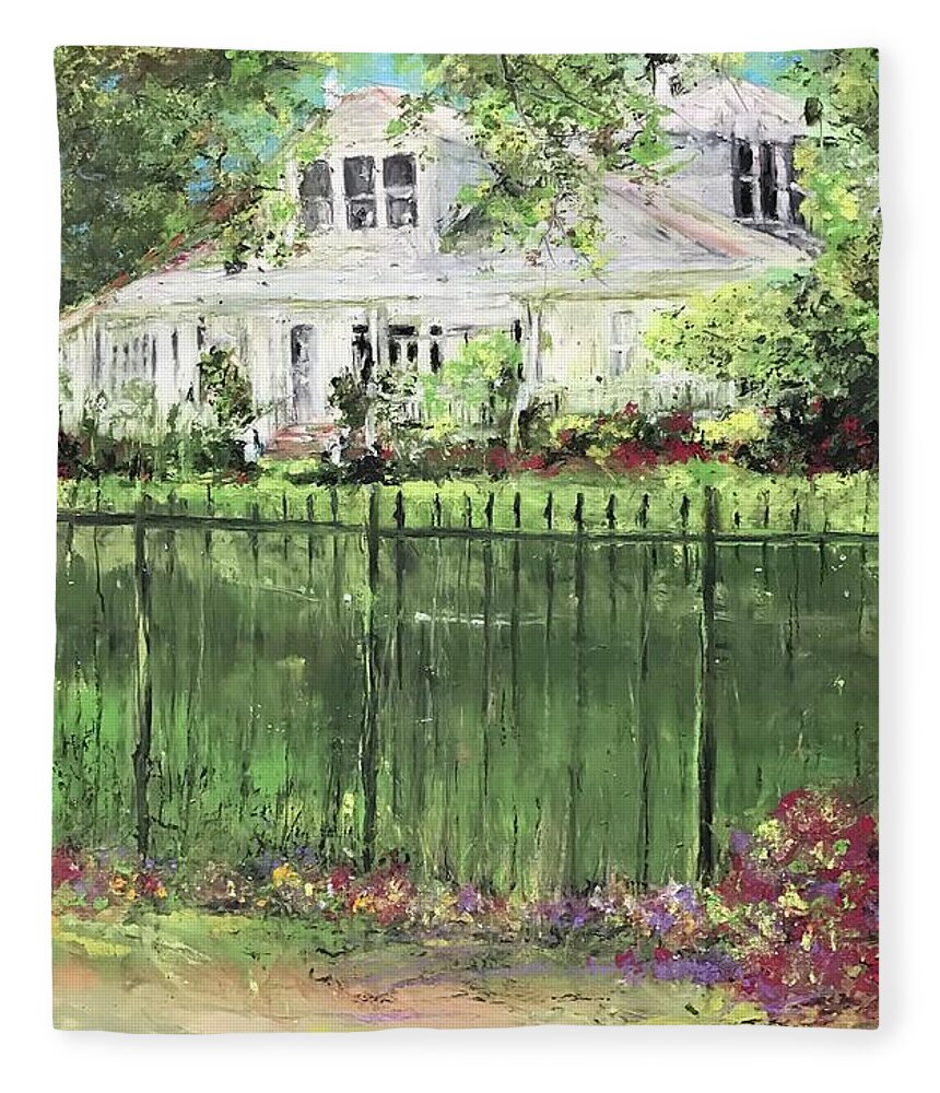 Slidell Fleece Blanket featuring the painting Salmen Fritchie House aka The Patton House by Robin Miller-Bookhout