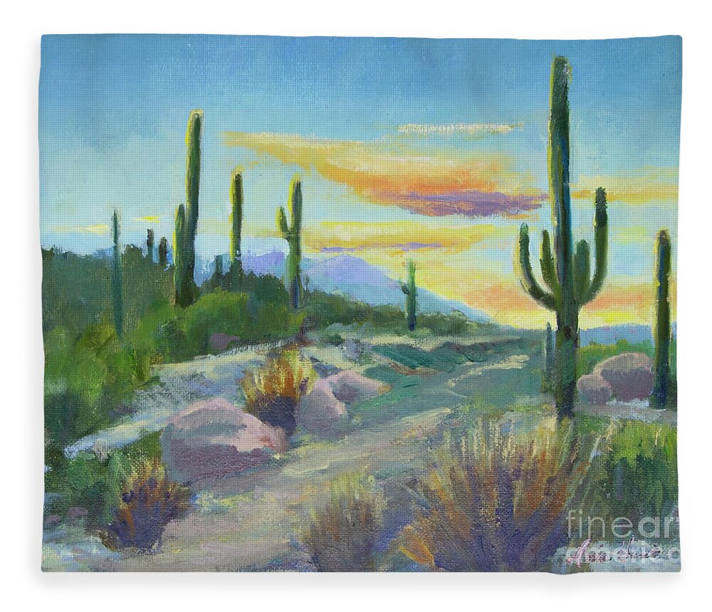 Sonoran Sun Fleece Blanket featuring the painting Salutation to the Tucson Sun by Maria Hunt