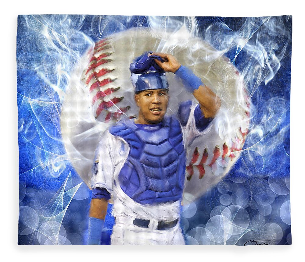 Salvie Fleece Blanket featuring the painting Salvy the MVP by Colleen Taylor