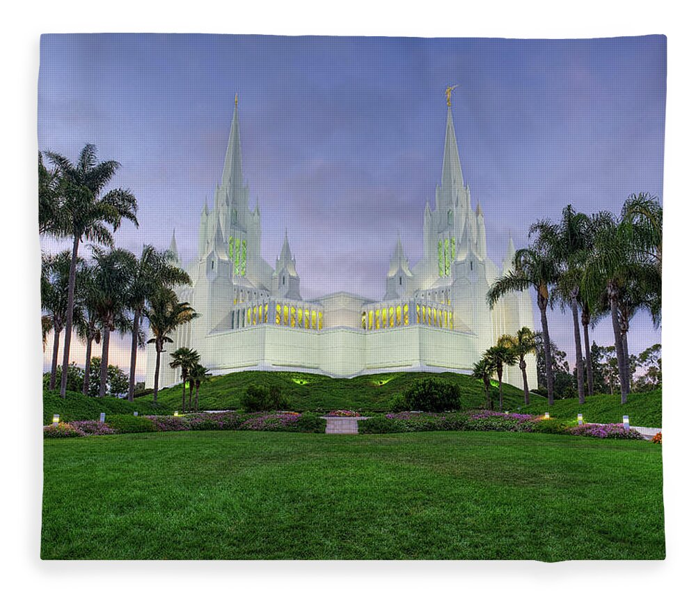 August Fleece Blanket featuring the photograph San Diego LDS Temple by Brett Engle