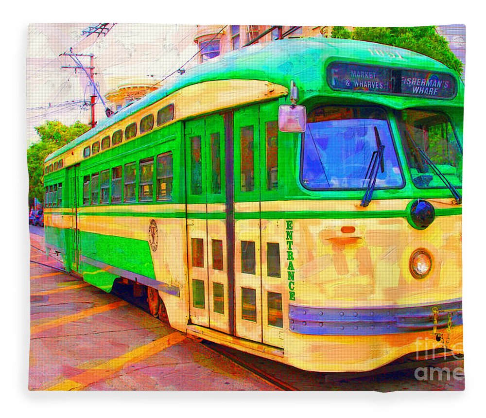 Wingsdomain Fleece Blanket featuring the photograph San Francisco F-Line Trolley by Wingsdomain Art and Photography