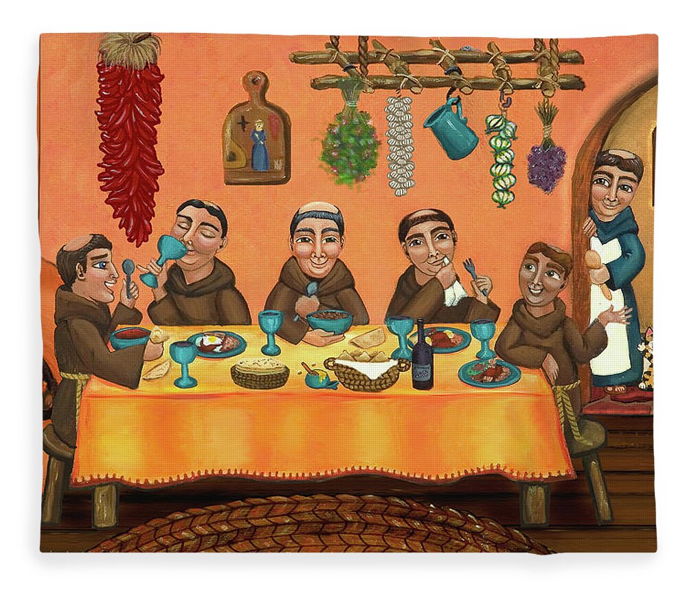 San Pascual Fleece Blanket featuring the painting San Pascuals Table 2 by Victoria De Almeida