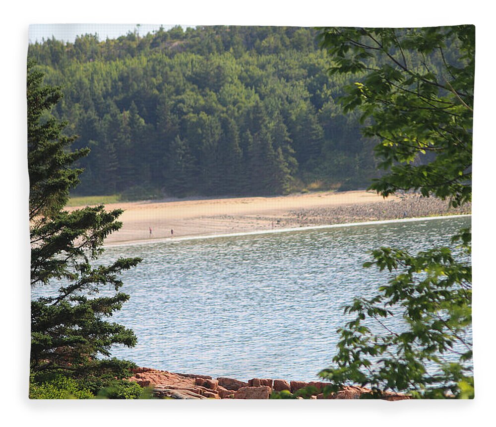 Acadia National Park Fleece Blanket featuring the photograph Sand Beach From A Distance by Living Color Photography Lorraine Lynch