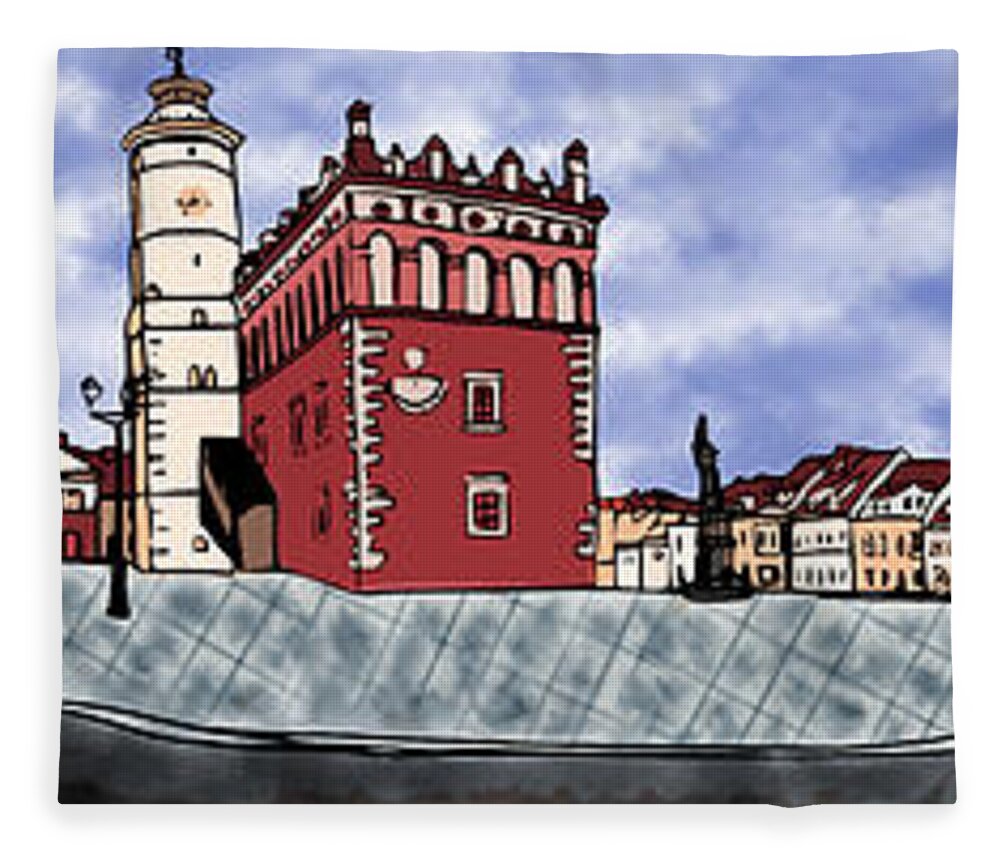 Old-town Fleece Blanket featuring the digital art Sandomierz city by Piotr Dulski