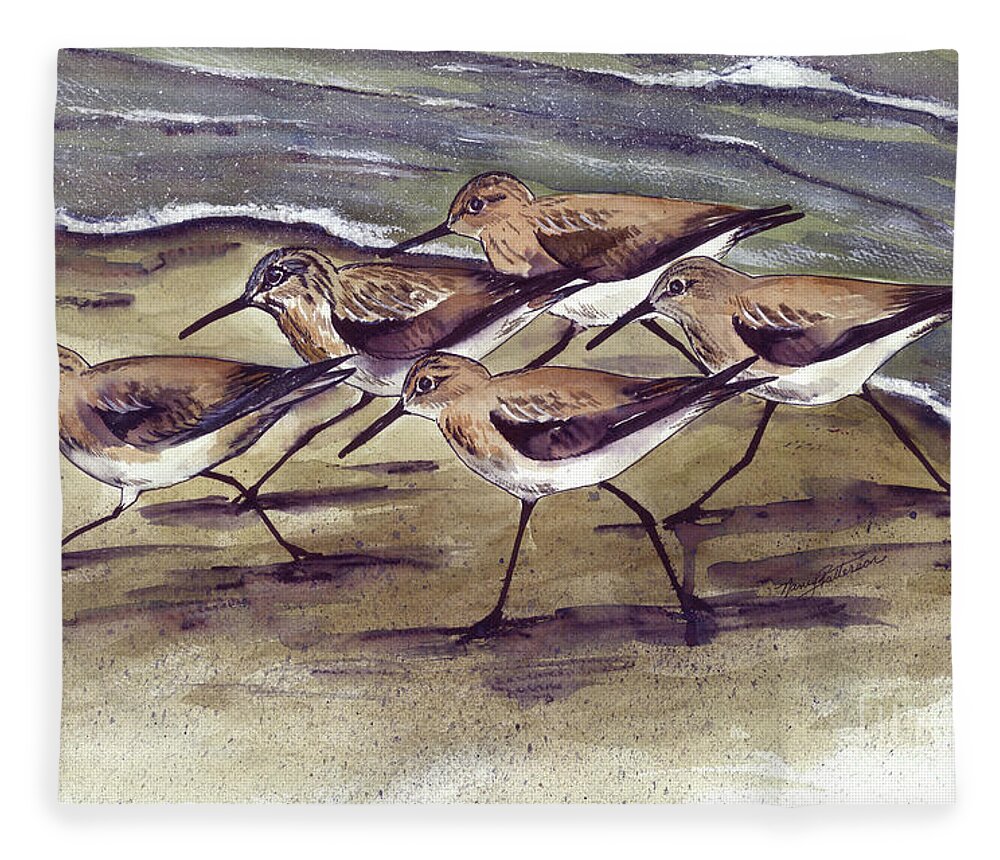 Watercolor Fleece Blanket featuring the painting Sandpipers by Nancy Patterson