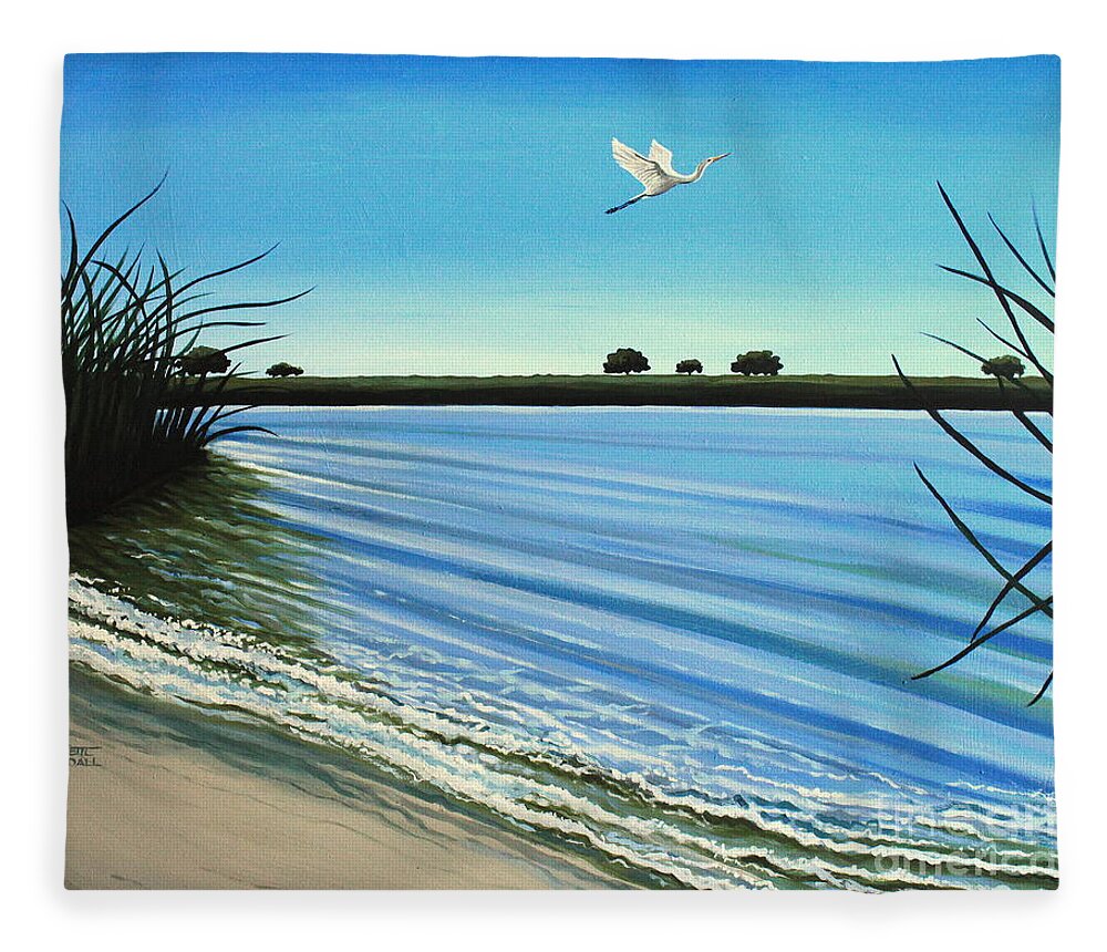 Beach Fleece Blanket featuring the painting Sandy Beach by Elizabeth Robinette Tyndall