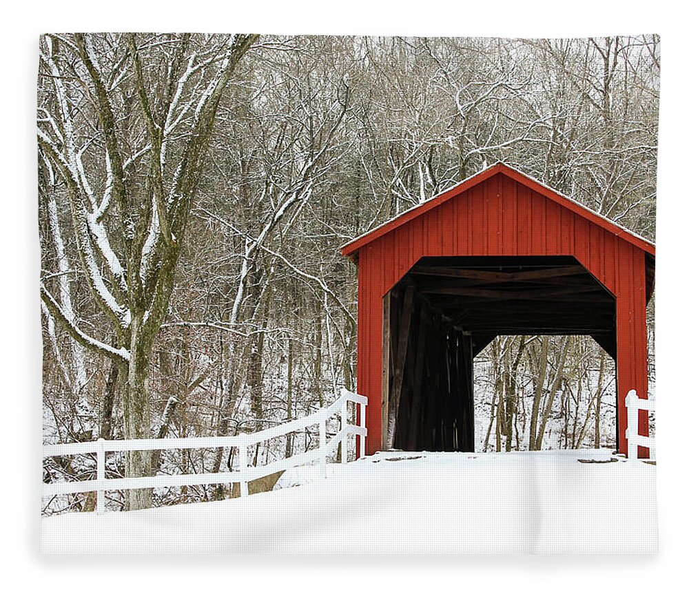 Landscape Fleece Blanket featuring the photograph Sandy Creek Covered Bridge by Holly Ross