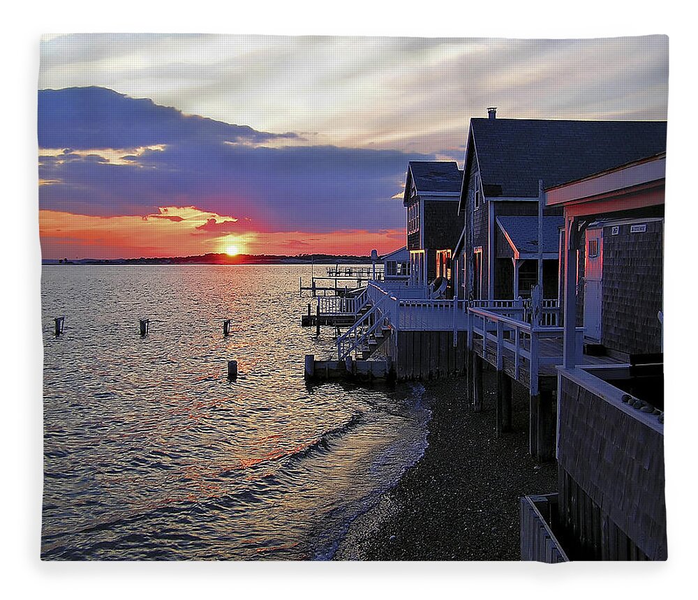 Sandy Neck Fleece Blanket featuring the photograph Sandy Neck Sunset at the Cottages by Charles Harden