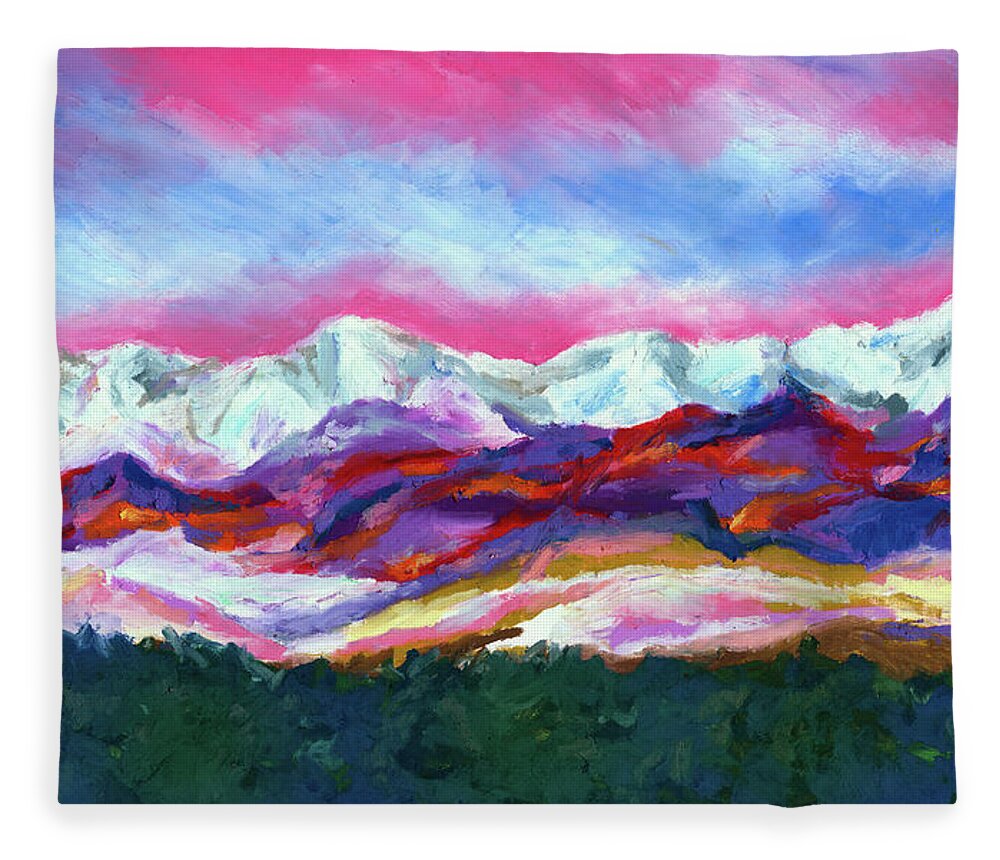 Sangre De Cristo Fleece Blanket featuring the painting Sangre de Cristo Mountains by Stephen Anderson