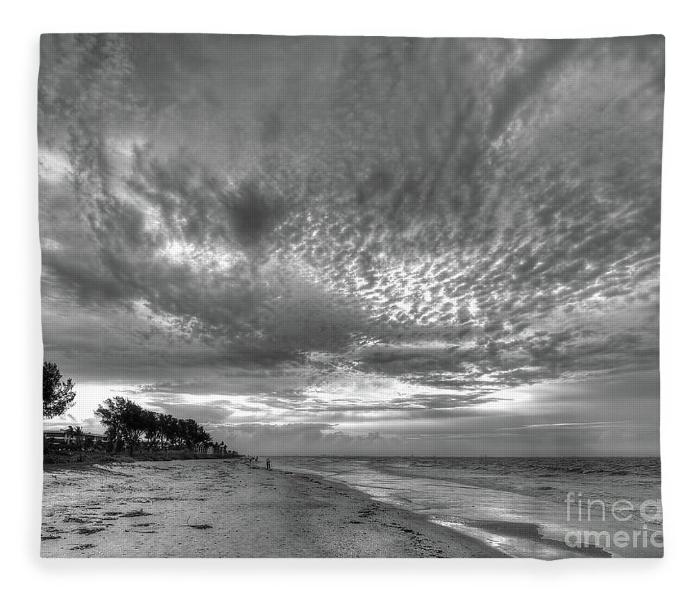 Sanibel Island Fleece Blanket featuring the photograph Sanibel Island Sunrise In Black and White by Jeff Breiman