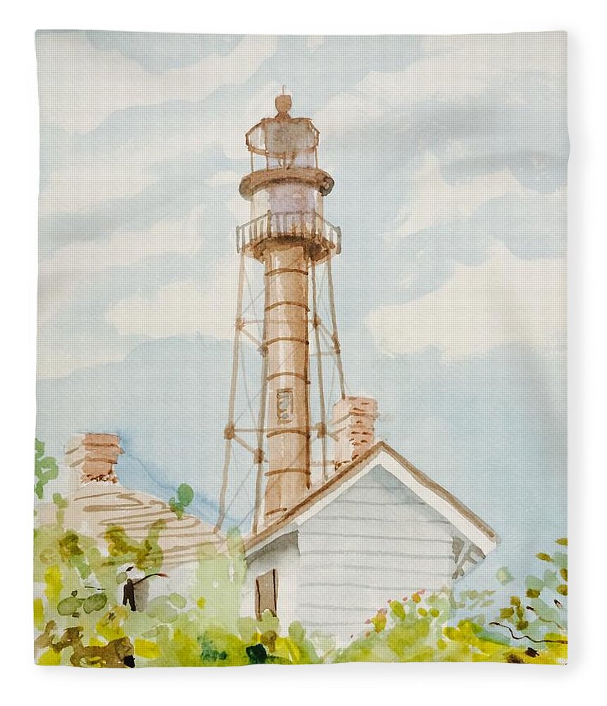 Sanibel Captiva Fleece Blanket featuring the painting Sanibel Lighthouse 2 by Maggii Sarfaty