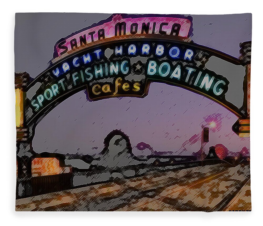 Santa Monica Pier Fleece Blanket featuring the digital art Santa Monica Pier by Gabby Tary
