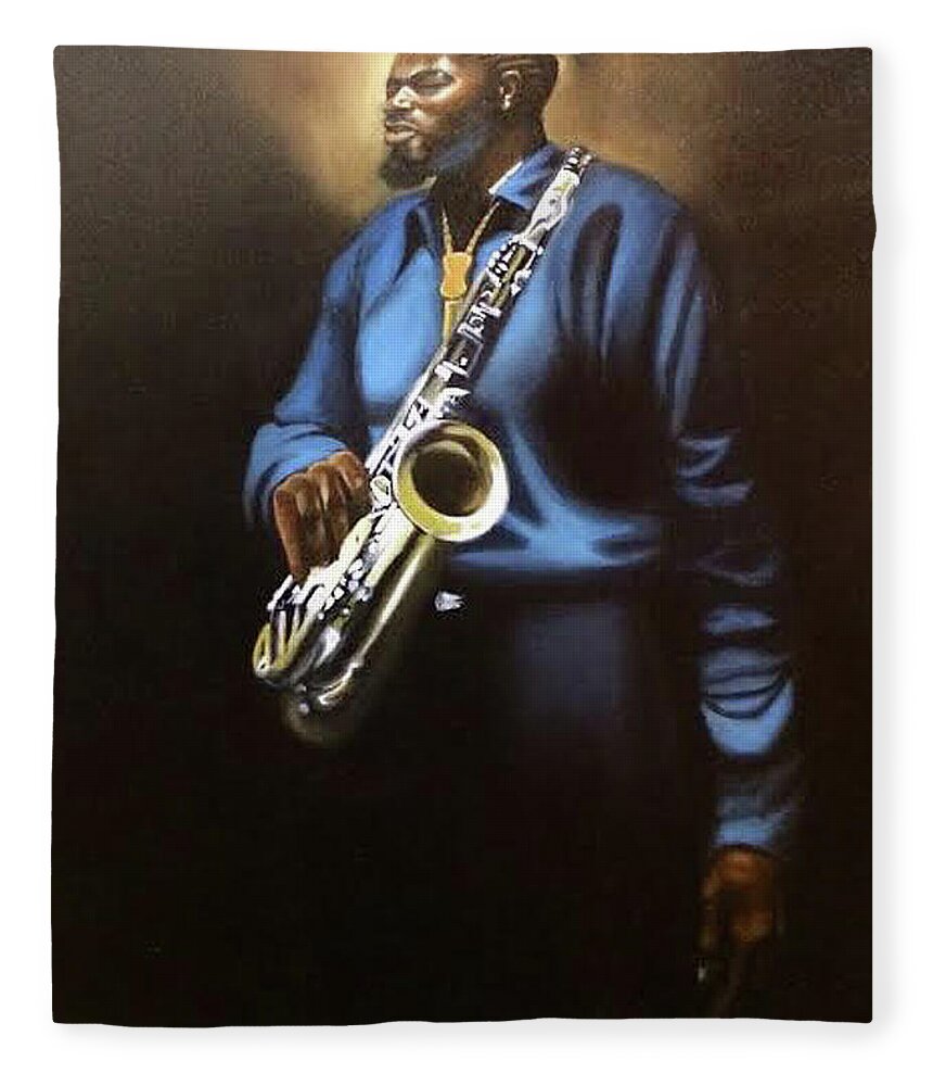 Sax Fleece Blanket featuring the painting Sax Man by Jerome White