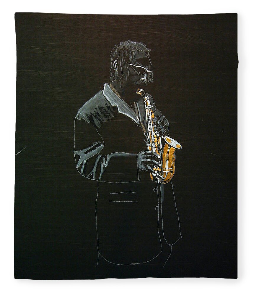Sax Fleece Blanket featuring the painting Sax Player by Richard Le Page