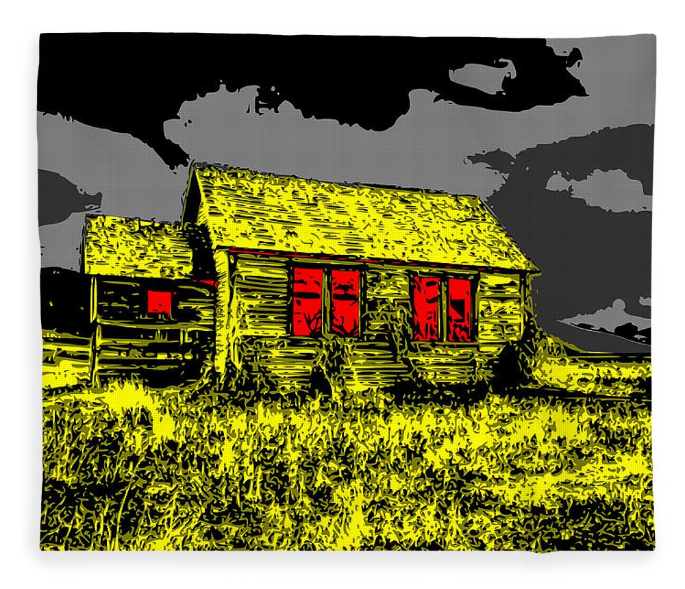 Scary Fleece Blanket featuring the digital art Scary Farmhouse by Piotr Dulski
