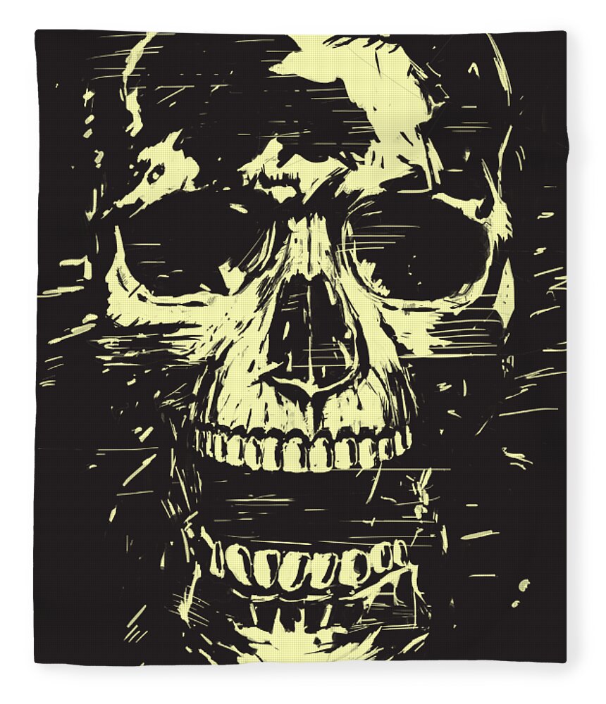 Skull Fleece Blanket featuring the mixed media Scream by Balazs Solti