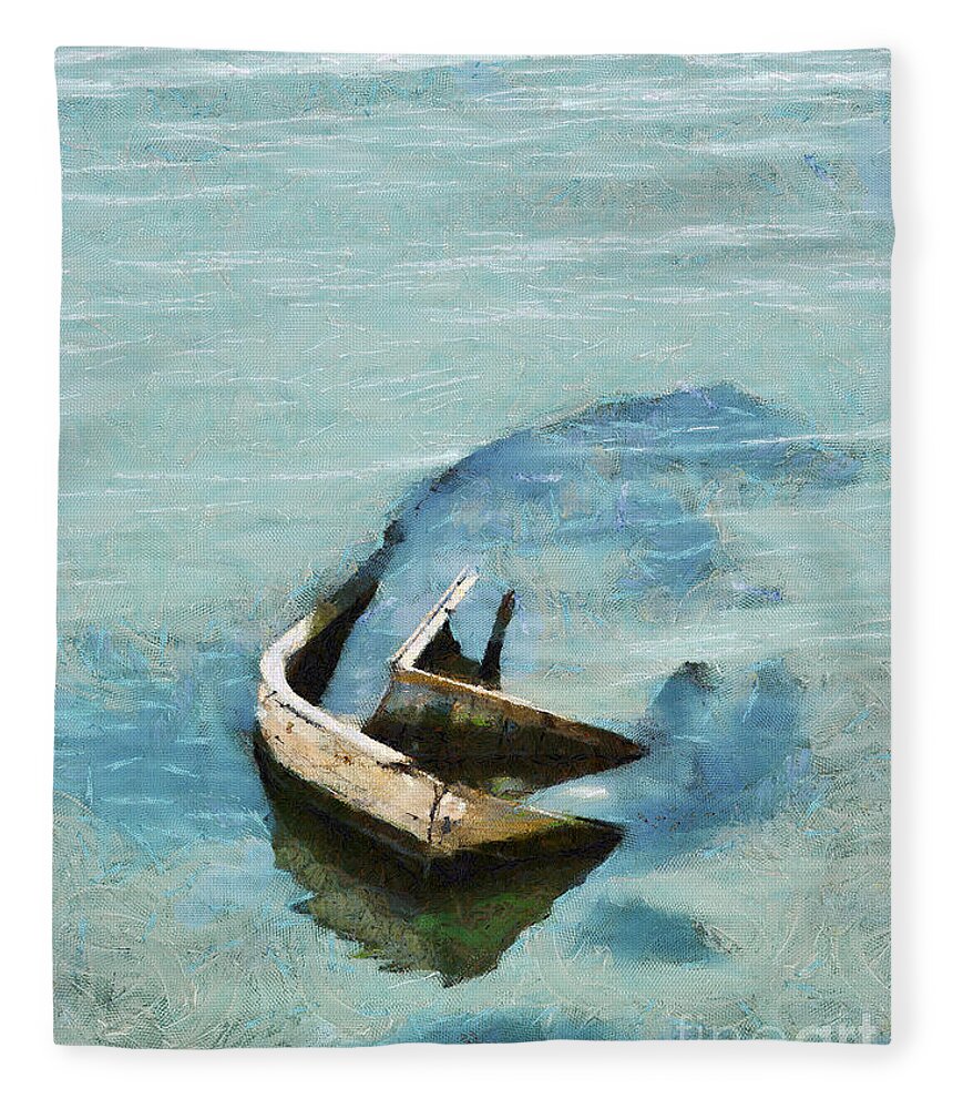Painting Fleece Blanket featuring the painting Sea and boat by Dimitar Hristov