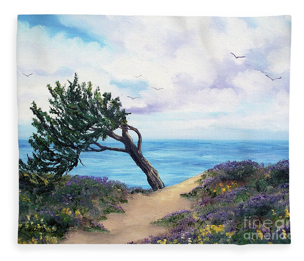California Fleece Blanket featuring the painting Sea Coast at Half Moon Bay by Laura Iverson