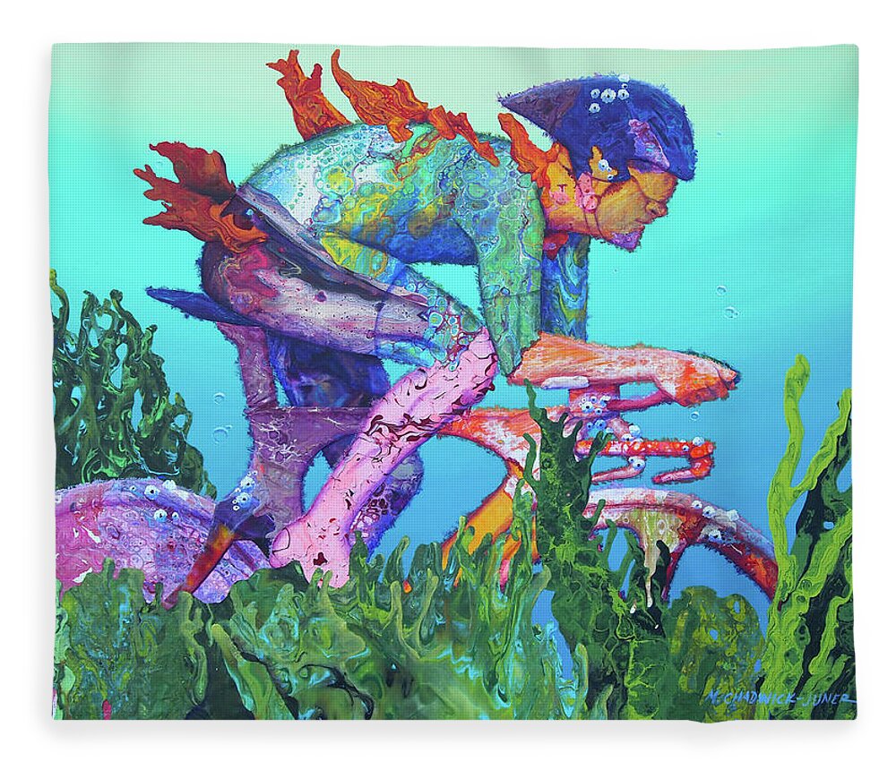 Underwater Fleece Blanket featuring the painting Sea Cycler by Marguerite Chadwick-Juner