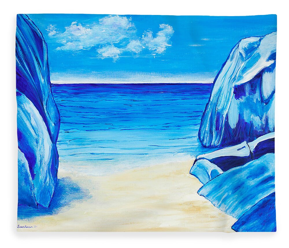 Caribbean Fleece Blanket featuring the painting Sea of Tranquility 20 x 24 by Santana Star