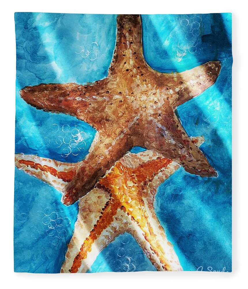 Starfish Fleece Blanket featuring the painting Sea Stars by Anne Sands